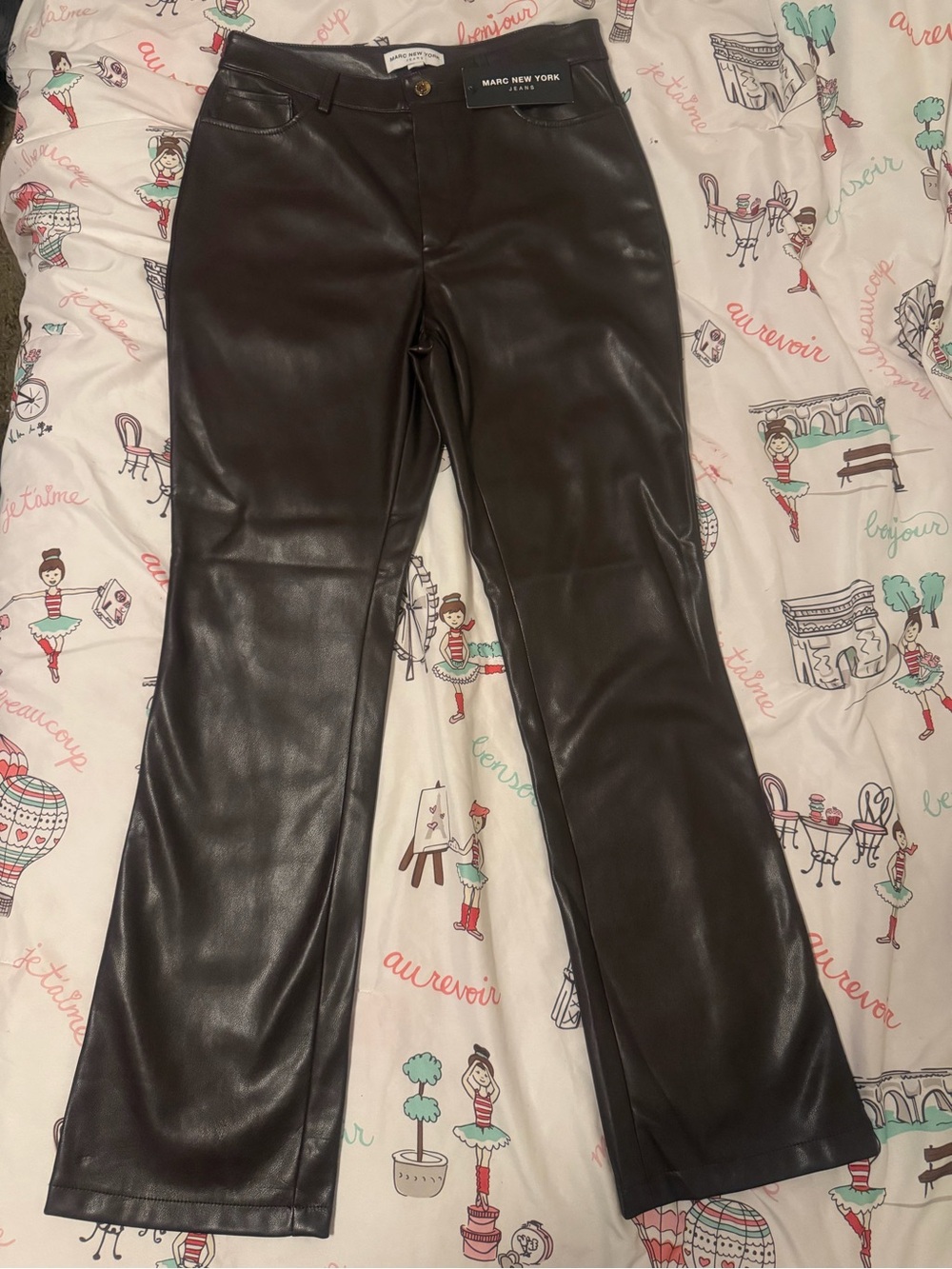 Marc New York Black Faux Leather Flared Jeans